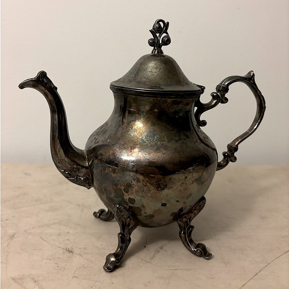 Vintage Copper Silverplate Ornate Tea Pot